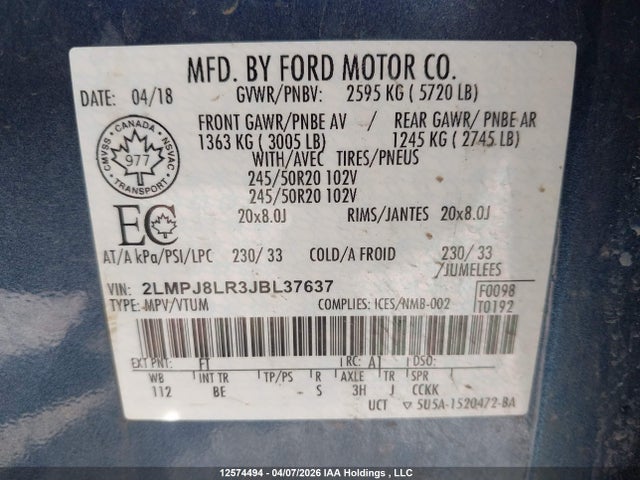 Lincoln Mkx Reserve 2018 2LMPJ8LR3JBL37637 Image 9