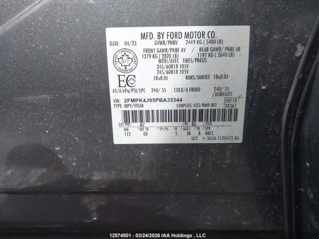Продажа на аукционе авто 2023 Ford Edge Sel, vin: 2FMPK4J95PBA35344, номер лота: 12574501
