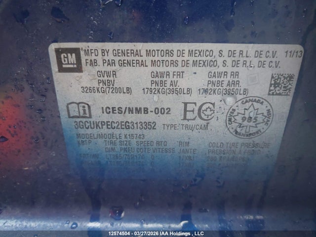 Продаж на аукціоні авто 2014 Chevrolet Silverado 1500 1wt/2wt, vin: 3GCUKPEC2EG313352, номер лоту: 12574504