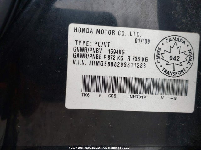 Продаж на аукціоні авто 2009 Honda Fit Sport, vin: JHMGE88829S811288, номер лоту: 12574508