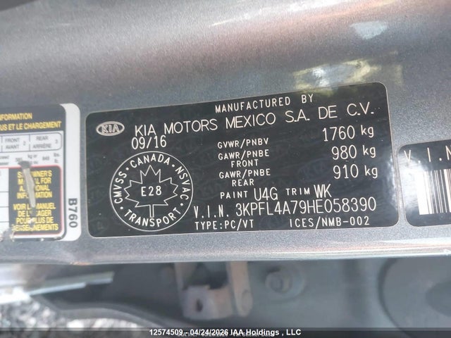 12574509 :رقم المزاد ، 3KPFL4A79HE058390 vin ، 2017 Kia Forte Ex/ex Luxury/ex+/lx/lx+ مزاد بيع