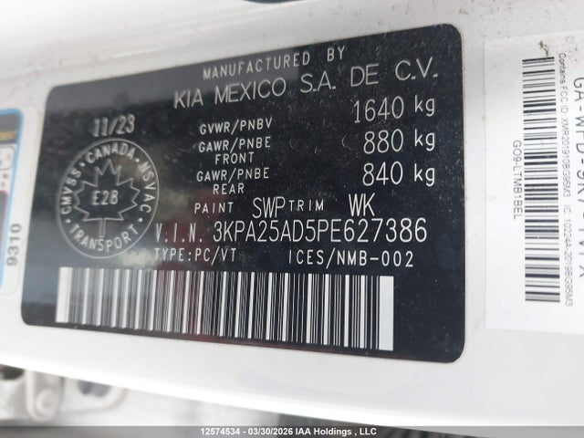 3KPA25AD5PE627386 KIA RIO S