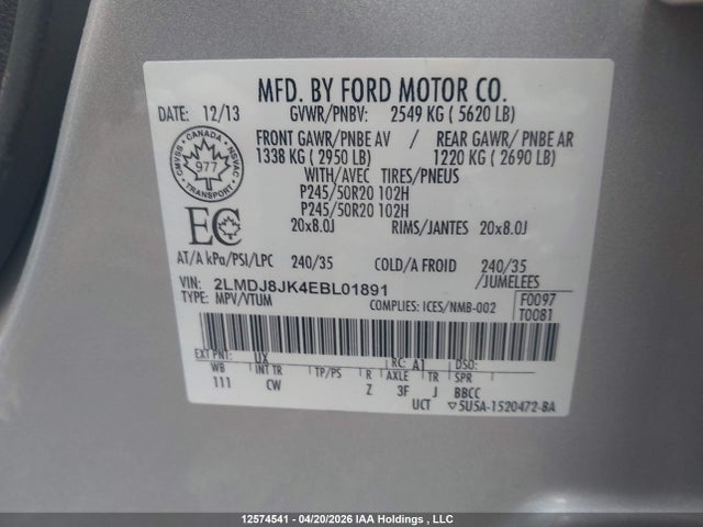 Lincoln MKX 2014 2LMDJ8JK4EBL01891 Image 9