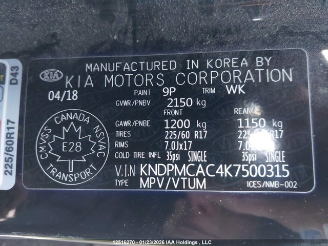 Продажа на аукционе авто 2019 Kia Sportage Lx, vin: KNDPMCAC4K7500315, номер лота: 12516270