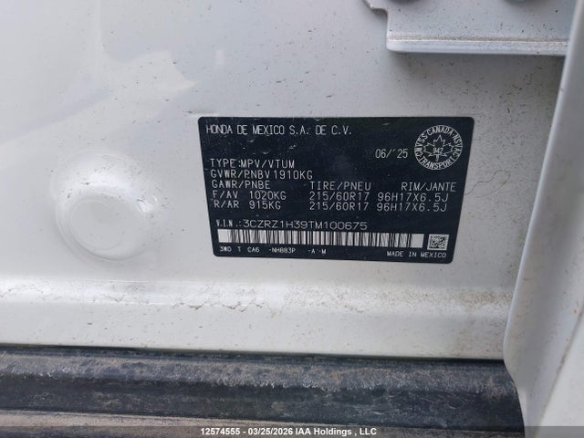 Продажа на аукционе авто 2026 Honda Hr-v Lx 2wd, vin: 3CZRZ1H39TM100675, номер лота: 12574555