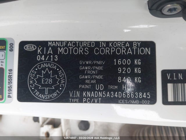 Aukcja sprzedaży 2013 Kia Rio, vin: KNADN5A34D6863845, numer aukcji: 12574557