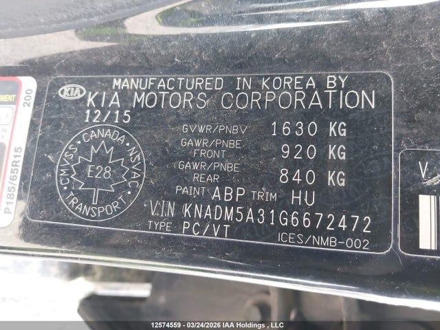KNADM5A31G6672472 KIA Rio Ex/ex+ W/sunroof/lx/lx+/lx+ Eco/sx