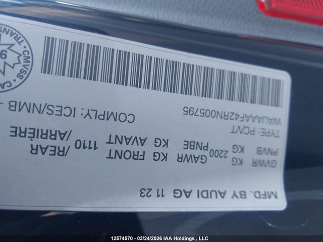 Aukcja sprzedaży 2024 Audi A4 Komfort 45, vin: WAUAAAF42RN005795, numer aukcji: 12574570