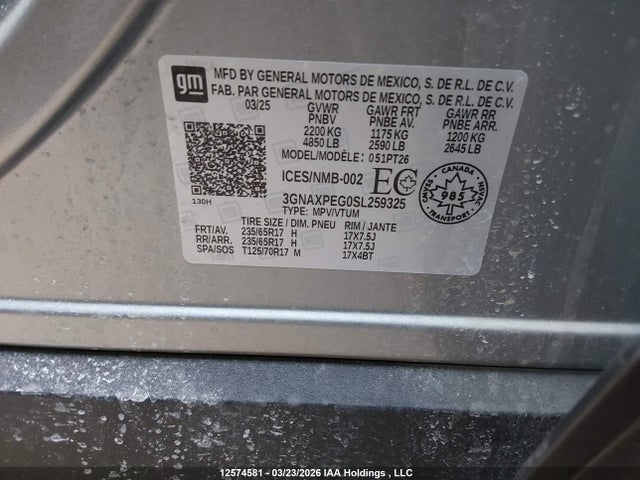 2025 Chevrolet Equinox Lt მანქანა იყიდება აუქციონზე, vin: 3GNAXPEG0SL259325, აუქციონის ნომერი: 12574581