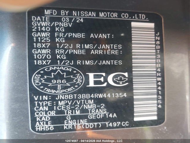 Продажа на аукционе авто 2024 Nissan Rogue Sv, vin: JN8BT3BB4RW441354, номер лота: 12574587