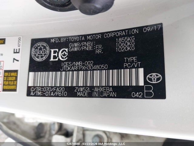 12574588 :رقم المزاد ، JTDKARFPXH3048050 vin ، 2017 Toyota Prius Prime مزاد بيع