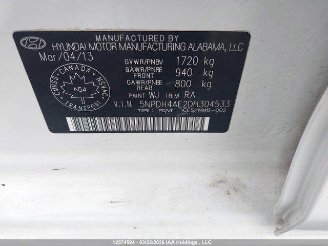 Aukcja sprzedaży 2013 Hyundai Elantra Gls/limited, vin: 5NPDH4AE2DH304533, numer aukcji: 12574594