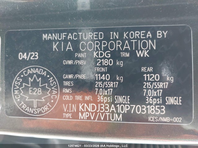 KNDJ33A10P7031853 KIA Soul Ev Limited