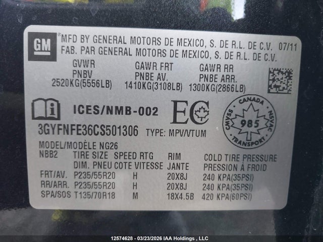 Продажа на аукционе авто 2012 Cadillac Srx Premium Collection, vin: 3GYFNFE36CS501306, номер лота: 12574628