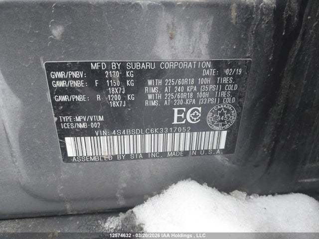 4S4BSDLC6K3317052 Subaru Outback 2.5i Limited