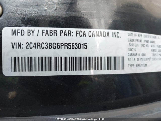 Продажа на аукционе авто 2023 Chrysler Pacifica Touring L, vin: 2C4RC3BG6PR563015, номер лота: 12574639