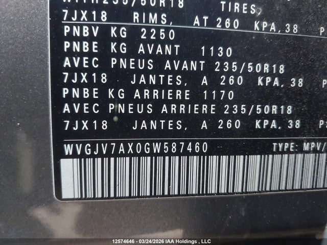 WVGJV7AX0GW587460 Volkswagen Tiguan Comfort/high/r-line/sp Ed