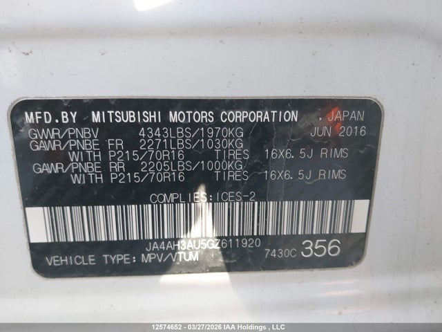 JA4AH3AU5GZ611920 Mitsubishi Rvr Se/es
