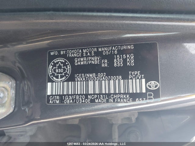 VNKKTUD30GA070038 Toyota Yaris L/le/se