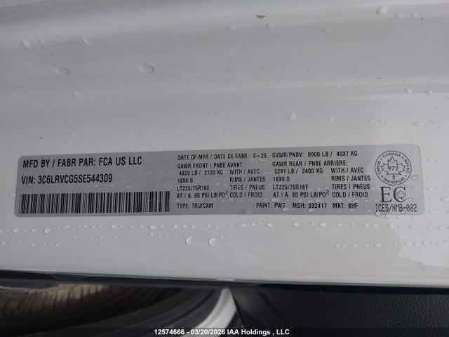 Продажа на аукционе авто 2025 Ram Promaster 2500 2500 High, vin: 3C6LRVCG5SE544309, номер лота: 12574666
