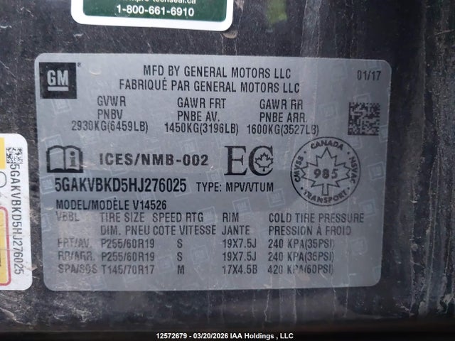 Aukcja sprzedaży 2017 Buick Enclave Leather, vin: 5GAKVBKD5HJ276025, numer aukcji: 12572679