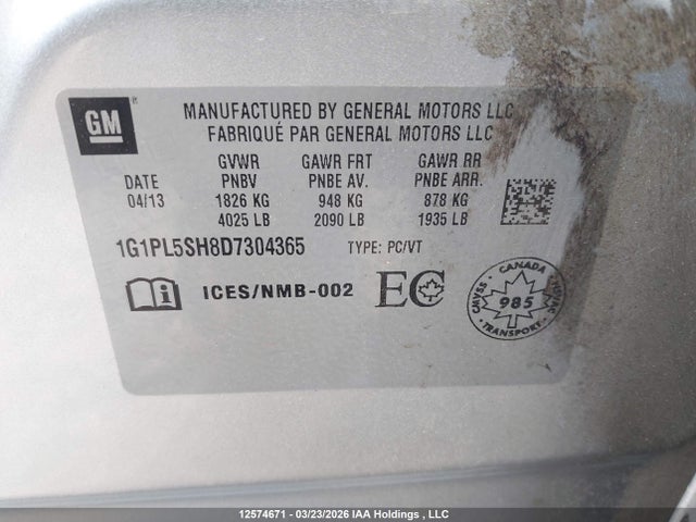 2013 Chevrolet Cruze Ls მანქანა იყიდება აუქციონზე, vin: 1G1PL5SH8D7304365, აუქციონის ნომერი: 12574671