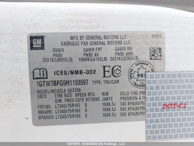 1GTW7BFG9H1193597 GMC Savana 2500 Work Van