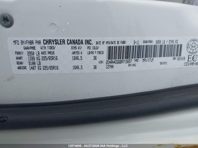 Aukcja sprzedaży 2011 Dodge Grand Caravan Se/sxt, vin: 2D4RN4DG6BR715657, numer aukcji: 12574695