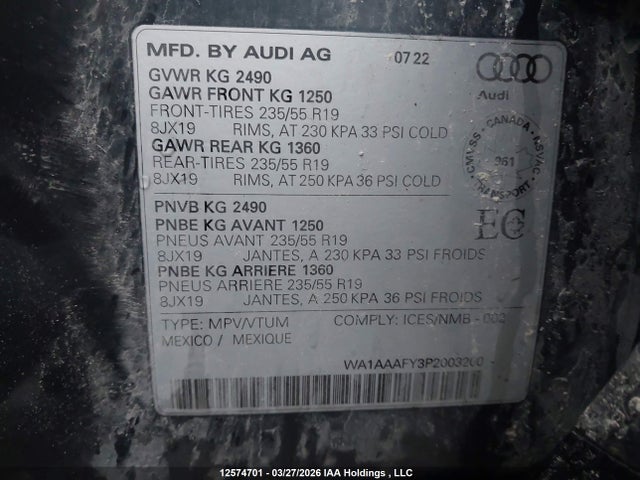 12574701 :رقم المزاد ، WA1AAAFY3P2003200 vin ، 2023 Audi Q5 45 Komfort مزاد بيع