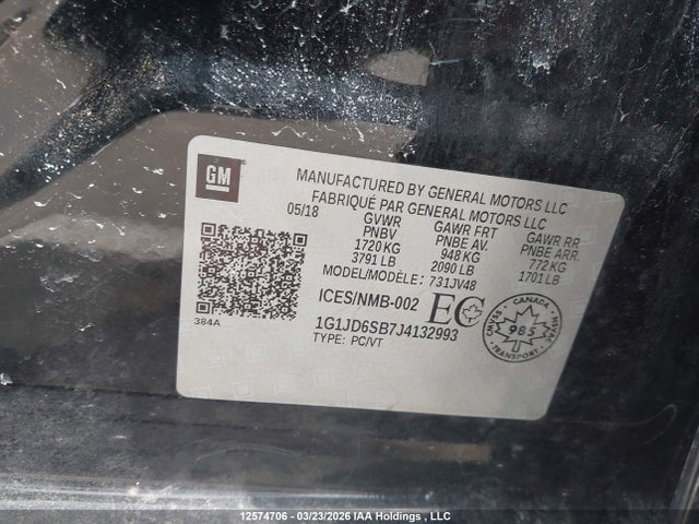 1G1JD6SB7J4132993 Chevrolet SONIC LT