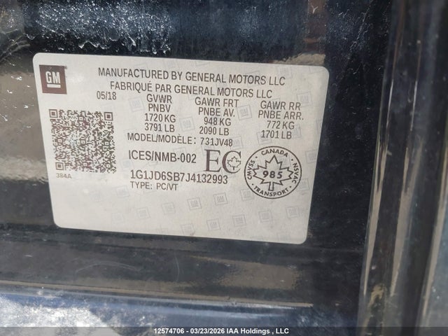 1G1JD6SB7J4132993 Chevrolet SONIC LT