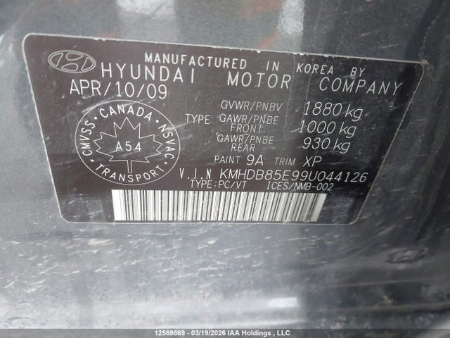 12569869 :رقم المزاد ، KMHDB85E99U044126 vin ، 2009 Hyundai Elantra Touring L/l Preferred مزاد بيع