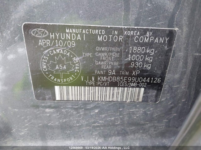 12569869 :رقم المزاد ، KMHDB85E99U044126 vin ، 2009 Hyundai Elantra Touring L/l Preferred مزاد بيع