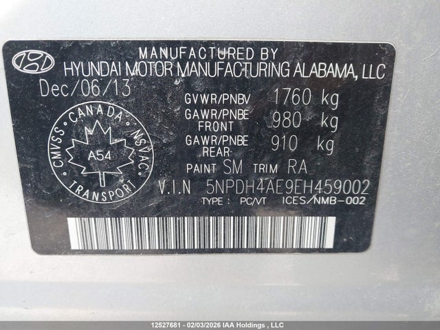 Aukcja sprzedaży 2014 Hyundai Elantra Gl, vin: 5NPDH4AE9EH459002, numer aukcji: 12527681