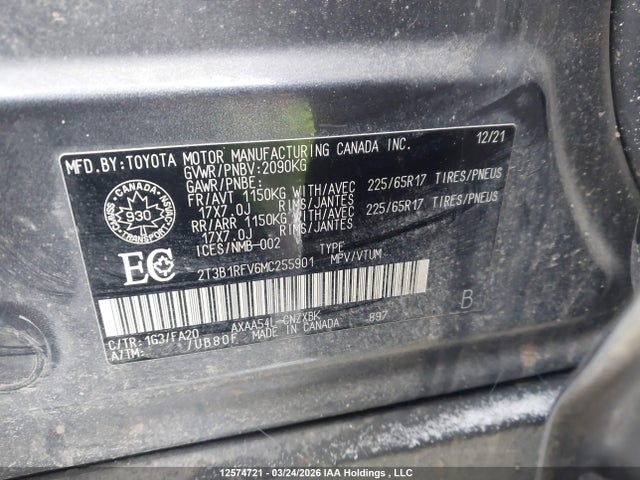 2021 Toyota Rav4 Le მანქანა იყიდება აუქციონზე, vin: 2T3B1RFV6MC255901, აუქციონის ნომერი: 12574721