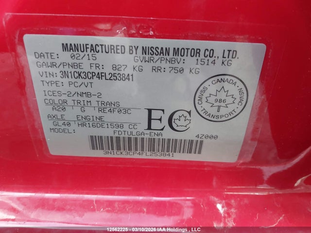 3N1CK3CP4FL253841 Nissan Micra