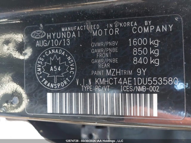 12574728 :رقم المزاد ، KMHCT4AE1DU553580 vin ، 2013 Hyundai Accent Gls/gs مزاد بيع