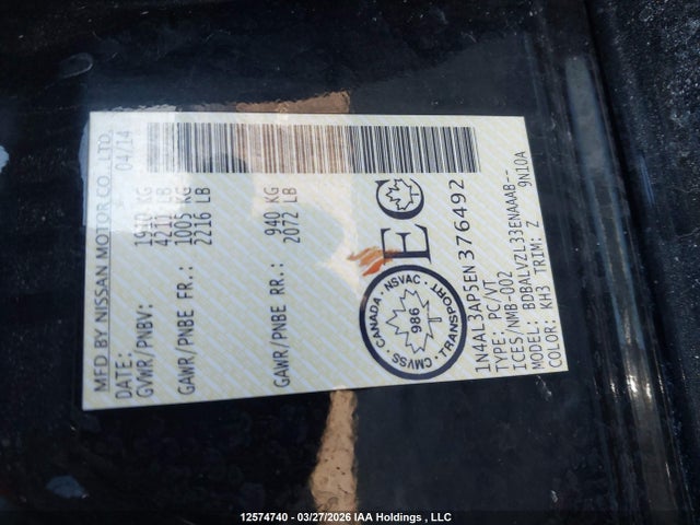 1N4AL3AP5EN376492 Nissan Altima
