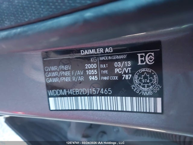 12574741 :رقم المزاد ، WDDMH4EB2DJ157465 vin ، 2013 Mercedes-benz B250 مزاد بيع