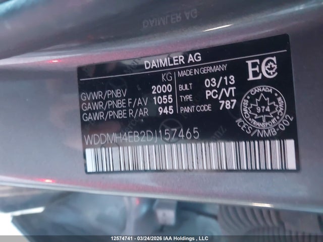 12574741 :رقم المزاد ، WDDMH4EB2DJ157465 vin ، 2013 Mercedes-benz B250 مزاد بيع