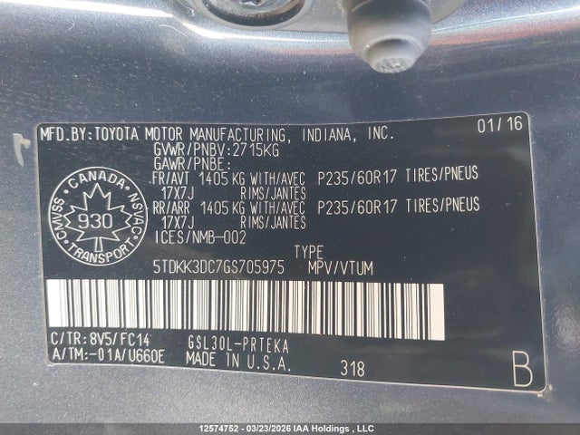 2016 Toyota Sienna Le მანქანა იყიდება აუქციონზე, vin: 5TDKK3DC7GS705975, აუქციონის ნომერი: 12574752