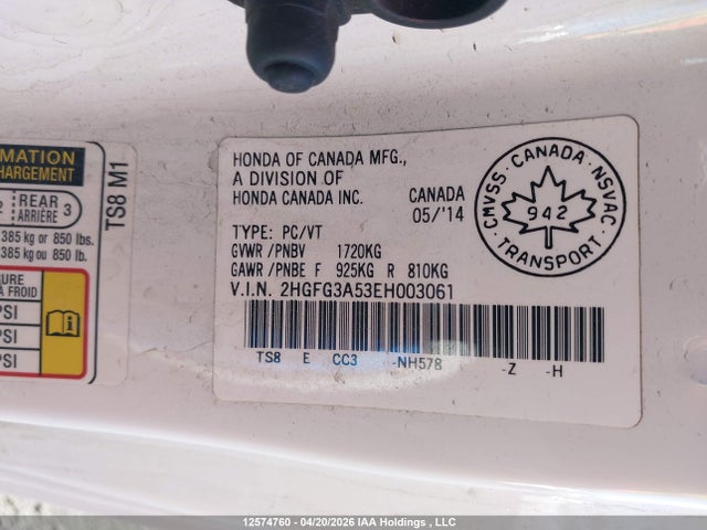 2HGFG3A53EH003061 Honda CIVIC EX