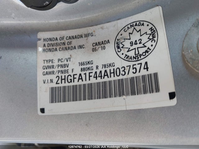 2010 Honda Civic მანქანა იყიდება აუქციონზე, vin: 2HGFA1F44AH037574, აუქციონის ნომერი: 12574762