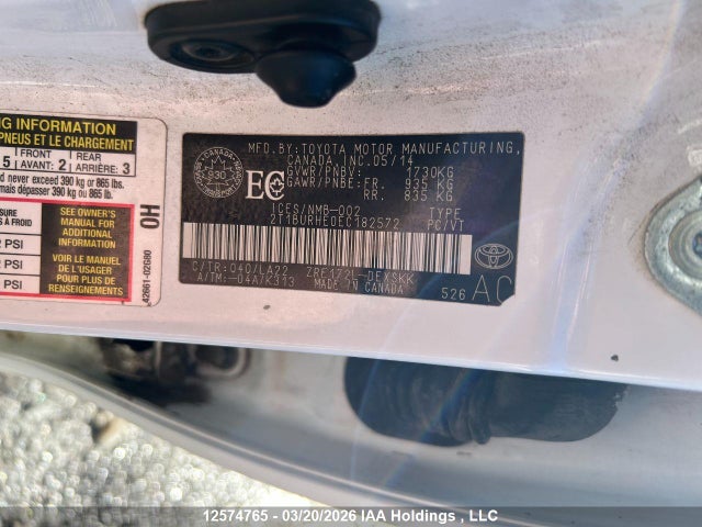 2014 Toyota Corolla S მანქანა იყიდება აუქციონზე, vin: 2T1BURHE0EC182572, აუქციონის ნომერი: 12574765