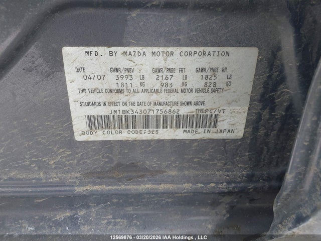 2007 Mazda Mazda3 Gs/gt მანქანა იყიდება აუქციონზე, vin: JM1BK343071756862, აუქციონის ნომერი: 12569876