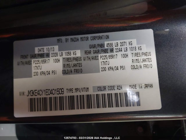Продаж на аукціоні авто 2014 Mazda Cx-5 Touring, vin: JM3KE4CY1E0401509, номер лоту: 12574783
