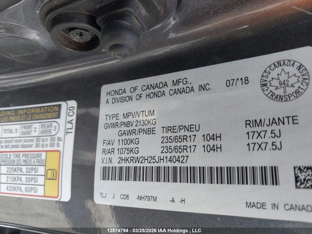 2HKRW2H25JH140427 Honda CR-V