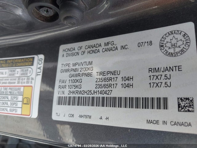2HKRW2H25JH140427 Honda CR-V