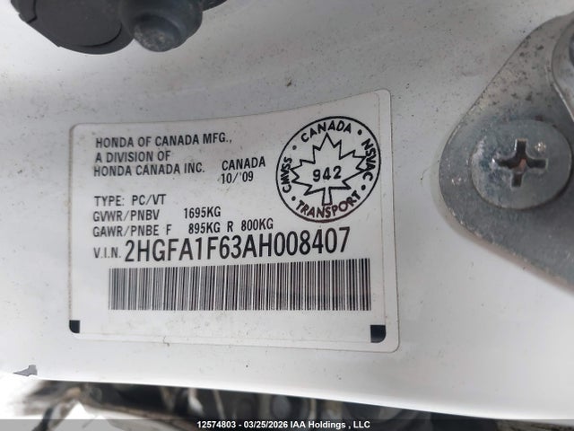 Продаж на аукціоні авто 2010 Honda Civic, vin: 2HGFA1F63AH008407, номер лоту: 12574803
