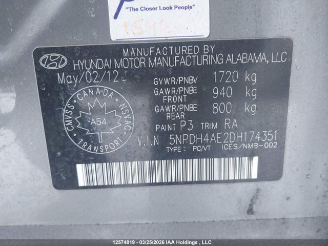 Aukcja sprzedaży 2013 Hyundai Elantra Gl, vin: 5NPDH4AE2DH174351, numer aukcji: 12574819